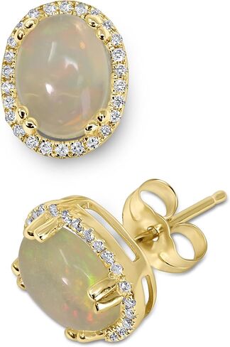 14K Gold Genuine African Opal 1-1/2 Ct with Diamonds Earrings in Saudi Arabia