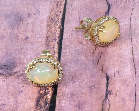 14K Gold Genuine African Opal 1-1/2 Ct with Diamonds Earrings in Saudi Arabia