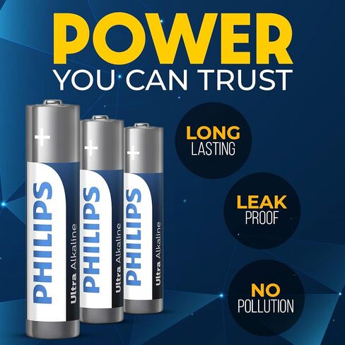 PHILIPS AAA Batteries, Ultra Alkaline Triple AAA Batteries 12 Pack, 1.5v Batteries AAA Size Pack, Ultimate Long-Lasting Power for High-Drain Devices, 10-Year Shelf Life, Durable Leak-Proof Design. in Saudi Arabia
