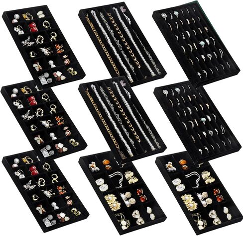 Jewelry Organizer for Drawer, Adjustable Velvet Jewelry Tray, Stackable Necklace Organizer Earring Holder Organizer Ring Tray Jewelry Storage Display Drawer Inserts Set of 9 (Beige) in Saudi Arabia