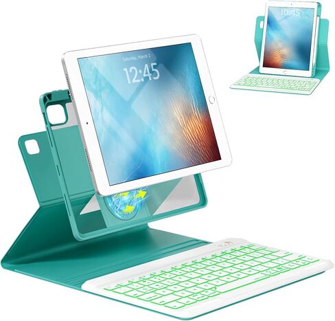 حالة لوحة المفاتيح لـ iPad 9.7 6th 2018/ 5th Gen 2017/ Air 2-7 لوحة مفاتيح اللاسلكية اللاسلكية - غطاء الورقة النحيفة القابلة للفصل مع حامل قلم رصاص (أسود) in Kuwait