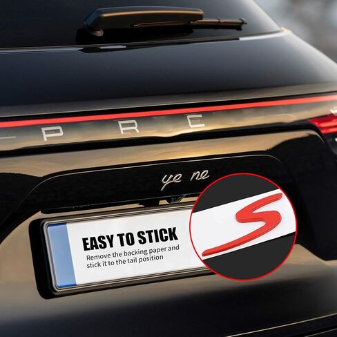 Red S Logo الخلفي صندوق التمهيد غطاء فتحة الباب الخلفي الشارة المتوافقة مع بورشه 911 991 992 718 Cayenne Panamera Macan Boxster Turbo Taycan 2013 to 2025 in Kuwait