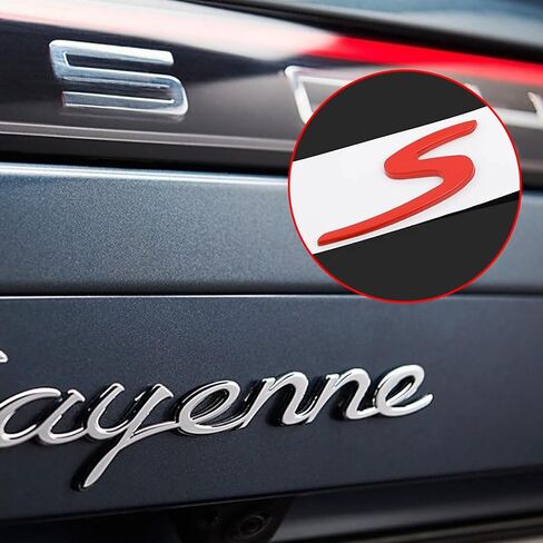 Red S Logo الخلفي صندوق التمهيد غطاء فتحة الباب الخلفي الشارة المتوافقة مع بورشه 911 991 992 718 Cayenne Panamera Macan Boxster Turbo Taycan 2013 to 2025 in Kuwait
