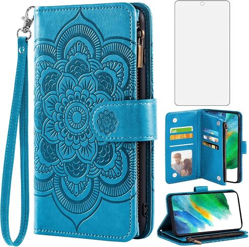 Asuwish Compatible with Samsung Galaxy S21 FE Gaxaly S 21 FE 5G Wallet Case and Tempered Glass Screen Protector Flip Credit Card Holder Cell Phone Cover for Glaxay S21FE5G UW S21FE 21S G5 Women Red in Kuwait