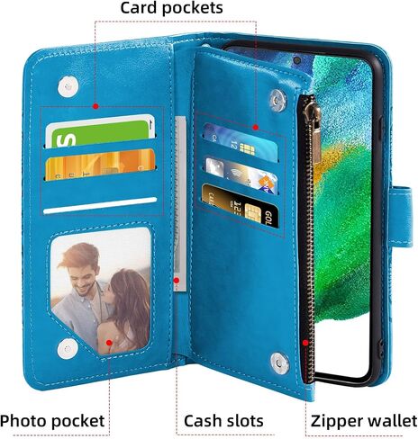 Asuwish Compatible with Samsung Galaxy S21 FE Gaxaly S 21 FE 5G Wallet Case and Tempered Glass Screen Protector Flip Credit Card Holder Cell Phone Cover for Glaxay S21FE5G UW S21FE 21S G5 Women Red in Kuwait