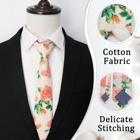 Ties for Men Floral Printed Skinny Tie Cotton Self-Tie Neck Tie for Wedding Party Graduation in Kuwait