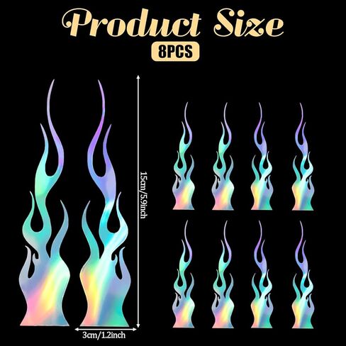 8pcs ملصقات عاكسة لهب ، 5.9 "× 1.2" شارات اللهب للرياضة والدراجات ، ألواح التزلج ، كمبيوتر محمول وديكور ديي ، شارات عاكسة in Kuwait