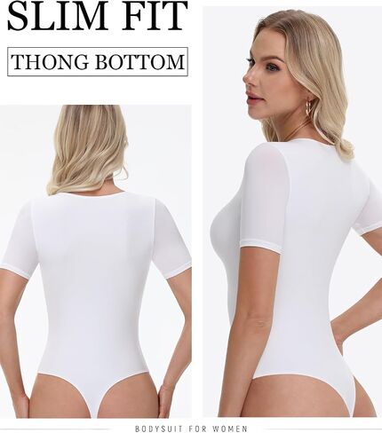 Women's Crew Neck Short Sleeve Thong BodySuits Basic Seamless Casual T-shirt Bodysuit Tops in Saudi Arabia