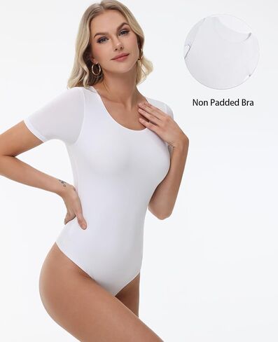 Women's Crew Neck Short Sleeve Thong BodySuits Basic Seamless Casual T-shirt Bodysuit Tops in Saudi Arabia