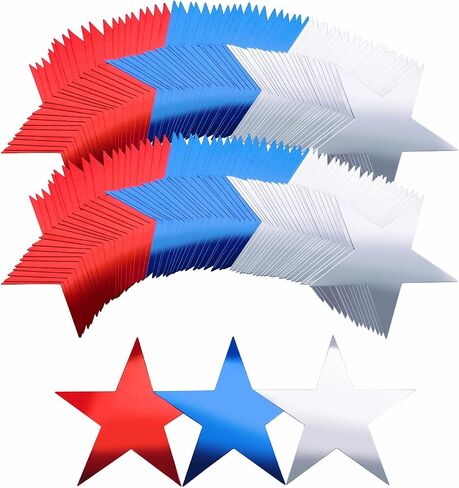 60 Pcs 6 Inch Stars Cutouts, Double Printed Paper Star Decorations for Independence Day Bulletin Board Decor School Classroom DIY Craft Projects Supplies (Red, Blue, Silver) in Saudi Arabia