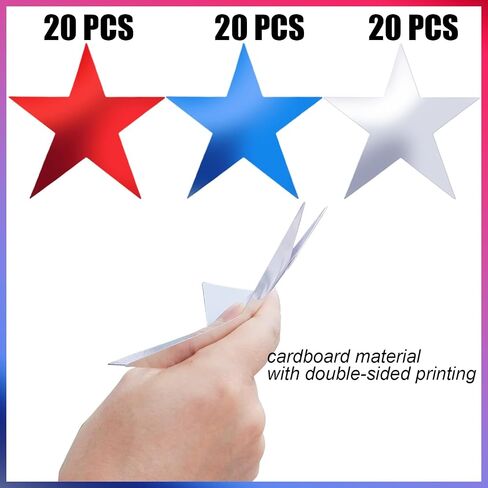 60 Pcs 6 Inch Stars Cutouts, Double Printed Paper Star Decorations for Independence Day Bulletin Board Decor School Classroom DIY Craft Projects Supplies (Red, Blue, Silver) in Saudi Arabia