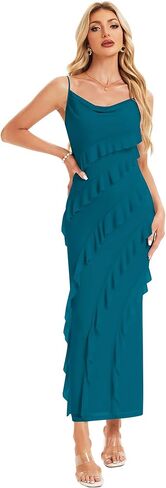 Formal Dresses for Women 2025 Summer Sleeveless Ruched Cowl Neckline Pullover Bodycon Long Wedding Guest Dresses in Kuwait