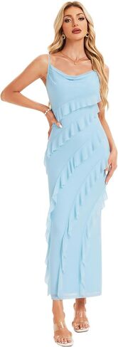 Formal Dresses for Women 2025 Summer Sleeveless Ruched Cowl Neckline Pullover Bodycon Long Wedding Guest Dresses in Kuwait