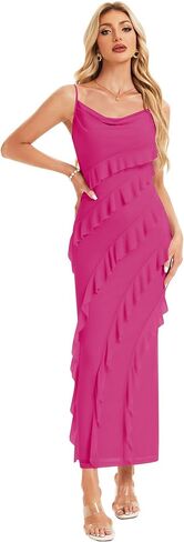 Formal Dresses for Women 2025 Summer Sleeveless Ruched Cowl Neckline Pullover Bodycon Long Wedding Guest Dresses in Kuwait