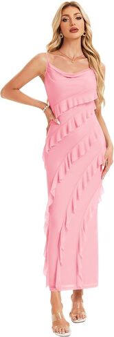 Formal Dresses for Women 2025 Summer Sleeveless Ruched Cowl Neckline Pullover Bodycon Long Wedding Guest Dresses in Kuwait