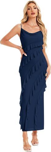 Formal Dresses for Women 2025 Summer Sleeveless Ruched Cowl Neckline Pullover Bodycon Long Wedding Guest Dresses in Kuwait