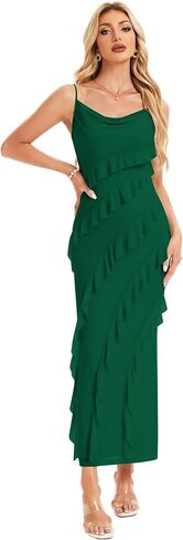 Formal Dresses for Women 2025 Summer Sleeveless Ruched Cowl Neckline Pullover Bodycon Long Wedding Guest Dresses in Kuwait