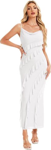 Formal Dresses for Women 2025 Summer Sleeveless Ruched Cowl Neckline Pullover Bodycon Long Wedding Guest Dresses in Kuwait