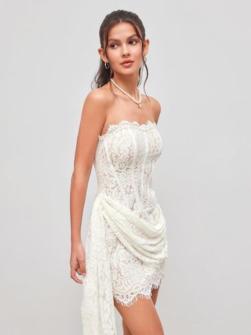 CIDER Lace Corset Dress Strapless Tie Back Mini Bodycon Cocktail Party Dress in Saudi Arabia
