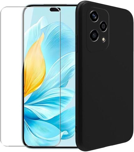 Case for Honor 200 Lite + [2 Pack] Glass Screen Protector Tempered Film - Transparent Silicone Soft Flexible Bumper Shockproof TPU Protective Cover Shell for Honor 200 Lite (Black) in Kuwait