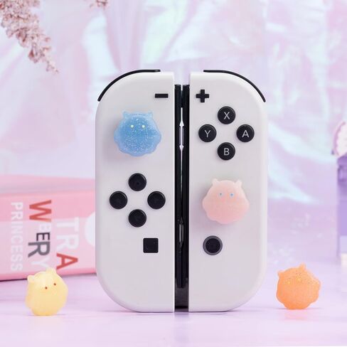 PERFECTSIGHT Switch Thumb Grips, Cute Joystick Caps for Nintendo Switch, 4 PCS Thumbstick Cover for Switch Lite, Switch OLED, Analog Stick Button Cover for NS Joycon Controller (Yellow+Pink) in Kuwait