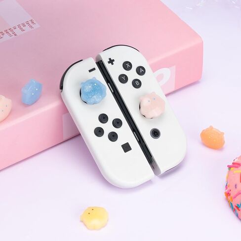 PERFECTSIGHT Switch Thumb Grips, Cute Joystick Caps for Nintendo Switch, 4 PCS Thumbstick Cover for Switch Lite, Switch OLED, Analog Stick Button Cover for NS Joycon Controller (Yellow+Pink) in Kuwait