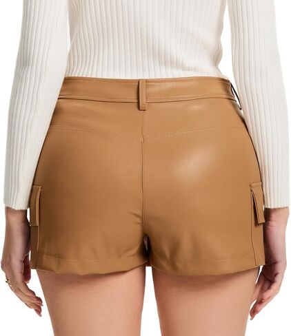 زيبايكسف نساء مثير جلود شورت Legging Leging High Faux ساق الساقين مع الجيب من الجلد Pu skort in Kuwait