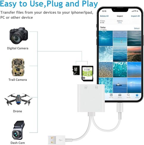 5 في 1 قارئ بطاقة الذاكرة ، محول بطاقة الذاكرة من النوع C المعتمد من MFI لنظام التشغيل Mac و iPad Pro Air Mini و USB C و USB مع فتحات بطاقة Micro SD & SD ، يدعم SD/Micro SD/SDHC/SDXC/MMC in Kuwait