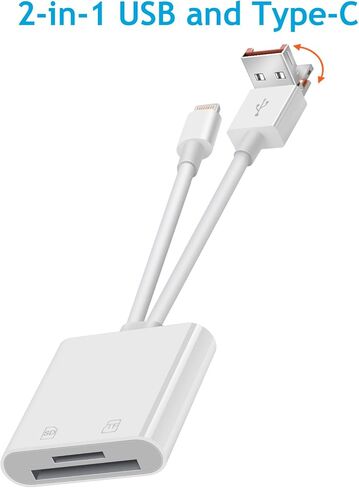 5 في 1 قارئ بطاقة الذاكرة ، محول بطاقة الذاكرة من النوع C المعتمد من MFI لنظام التشغيل Mac و iPad Pro Air Mini و USB C و USB مع فتحات بطاقة Micro SD & SD ، يدعم SD/Micro SD/SDHC/SDXC/MMC in Kuwait