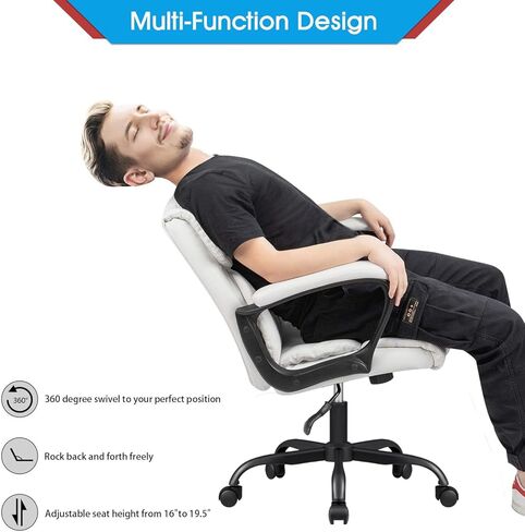 Furmax منتصف الظهر كرسي مكتب تنفيذي دوار كرسي مهام الكمبيوتر مع مساند للذراعين، كرسي مكتب مريح مبطن بالجلد مع دعم قطني in Kuwait