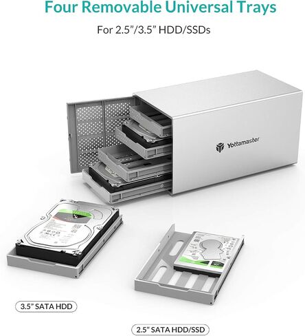 Yottamaster 4 Bay External Hard Drive Enclosure, Aluminum USB3.0 3.5" HDD Enclosure for 3.5 & 2.5 Inch SATA HDD/SSD, Support 72TB(4x18TB) Direct Attached Storage DAS, Non-RAID [PS400U3] in Saudi Arabia