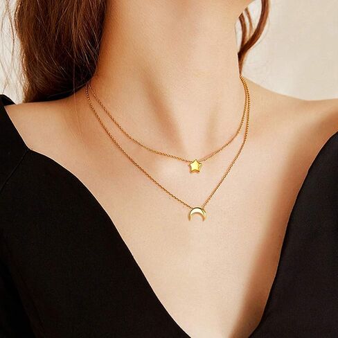 Silvora 925 Sterling Silver Pendant Necklace Dainty Heart/Moon/Star/Round Charms Necklace for Women, Silver/Gold/Rose Gold in Saudi Arabia