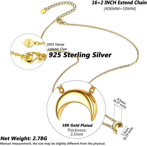 Silvora 925 Sterling Silver Pendant Necklace Dainty Heart/Moon/Star/Round Charms Necklace for Women, Silver/Gold/Rose Gold in Saudi Arabia