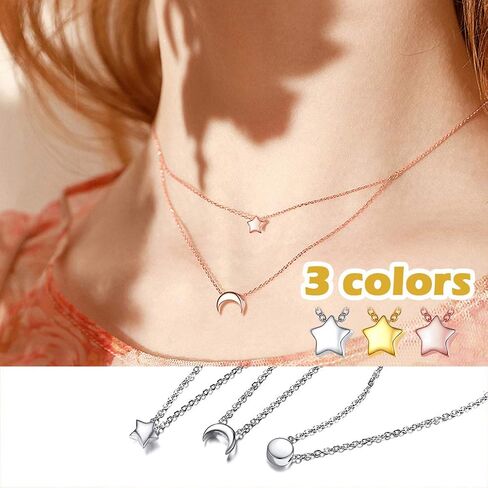 Silvora 925 Sterling Silver Prendant Netclace Dainty Heart/Moon/Star/Round Darlace Necklace for Women ، Silver/Gold/Rose Gold in Saudi Arabia