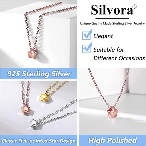 Silvora 925 Sterling Silver Prendant Netclace Dainty Heart/Moon/Star/Round Darlace Necklace for Women ، Silver/Gold/Rose Gold in Saudi Arabia