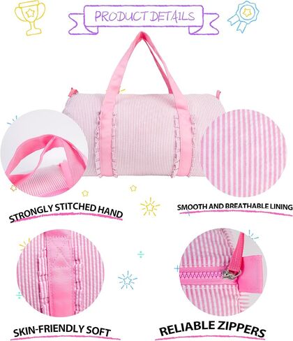 MT WORLD Pink Ballet Bags for Girls Ruffle Kids Overnight Duffle Bag Seersucker Personalized Dance Bag with Name Weekender Bag Custom Small Duffle Bag for Travel School Sleepover in Saudi Arabia