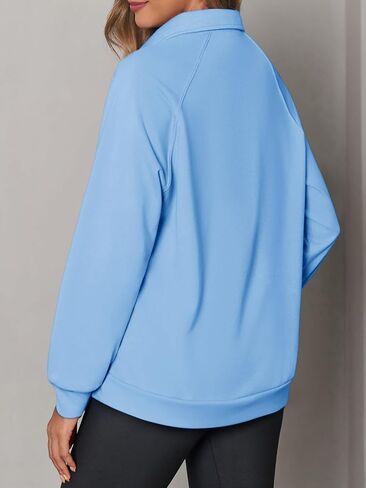 Fisoew Womens Disual Sweatshirt Button Long Sleeve Button Collared Lourd Fit Fall Pullover Tops in Saudi Arabia