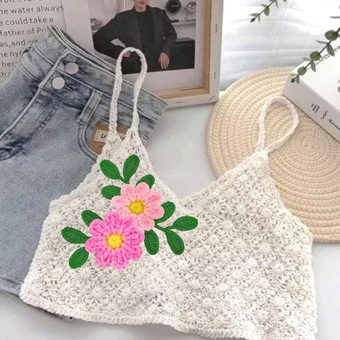 Handmade Crochet Daisy Flower Decoration Sewing Appliques Floral Petal Sew on Patches Ornament for DIY Craft Costume Bag Earrings or Hair Accessory (White) in Kuwait