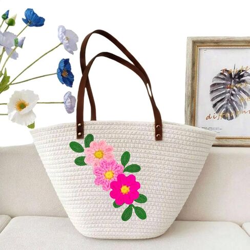 Handmade Crochet Daisy Flower Decoration Sewing Appliques Floral Petal Sew on Patches Ornament for DIY Craft Costume Bag Earrings or Hair Accessory (White) in Kuwait