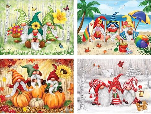 Bits and Pieces - 4-in-1 Multi-Pack 500 Piece Jigsaw Puzzles for Adults - 500 pc 'Playful Gnomes' Puzzle Set Bundle by Makiko - 16" x 20" (41cm x 51cm) in Saudi Arabia