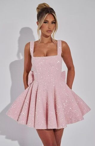 Puffy Sequin Homecoming Dresses for Teens with Bow Wide Strap Sparkly Short Prom Cocktail Party Dress in Saudi Arabia