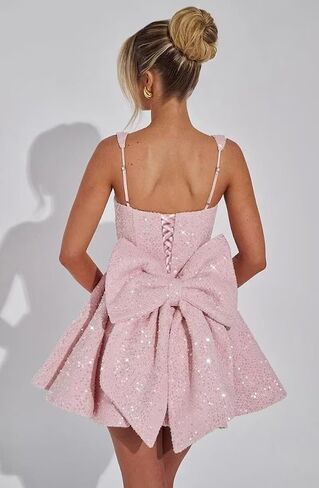 Puffy Sequin Homecoming Dresses for Teens with Bow Wide Strap Sparkly Short Prom Cocktail Party Dress in Saudi Arabia