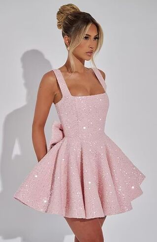Puffy Sequin Homecoming Dresses for Teens with Bow Wide Strap Sparkly Short Prom Cocktail Party Dress in Saudi Arabia