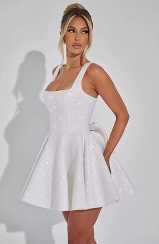 Puffy Sequin Homecoming Dresses for Teens with Bow Wide Strap Sparkly Short Prom Cocktail Party Dress in Saudi Arabia
