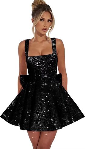 Puffy Sequin Homecoming Dresses for Teens with Bow Wide Strap Sparkly Short Prom Cocktail Party Dress in Saudi Arabia