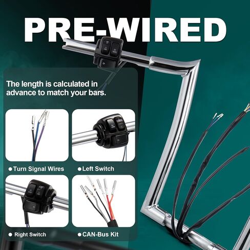 MoKitDora 12" Pre-Wired Handlebar Switch Control Kit 1-1/4" Ape Hanger 1" Clamp for 1996-2006 Harley Sportster/Dyna/Softail(Except Softail Springer)/Road King, Chrome in Saudi Arabia