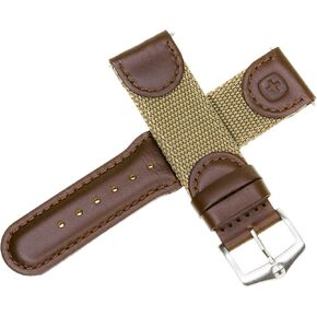 New 22mm Wenger Swiss Army Genuine Brown Leather Strap Brown Nylon Watch Band in Saudi Arabia