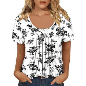 onlypuff Womens Flowy Tunic Tops Short Sleeve Shirts Round Neck Ladies Blouses Summer Fashon Trendy Top in Kuwait