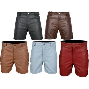 Mens Leather Shorts Genuine Real Leather Multi Pockets Pant Style Zipper Shorts Nicker for Workout,Running,Gym,Party in Saudi Arabia