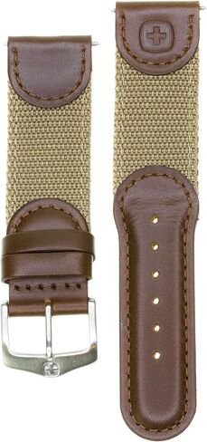 New 22mm Wenger Swiss Army Genuine Brown Leather Strap Brown Nylon Watch Band in Saudi Arabia